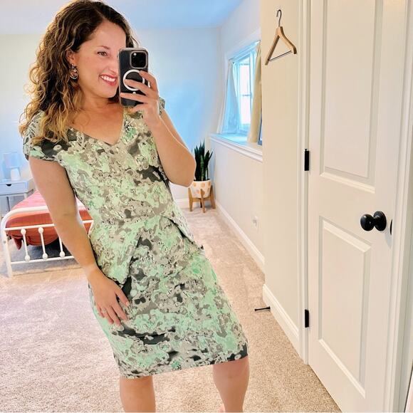 Lela Rose Blue Green Jacquard Printed Mini Dress Small - Picture 1 of 12